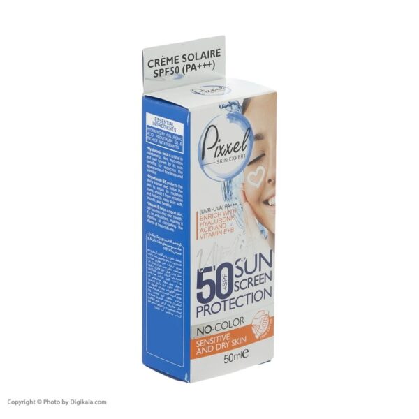 کرم ضدآفتاب بی‌رنگ پیکسل مناسب پوست خشک و حساس SPF50 حجم 50 میل | Sensitive - تصویر 3
